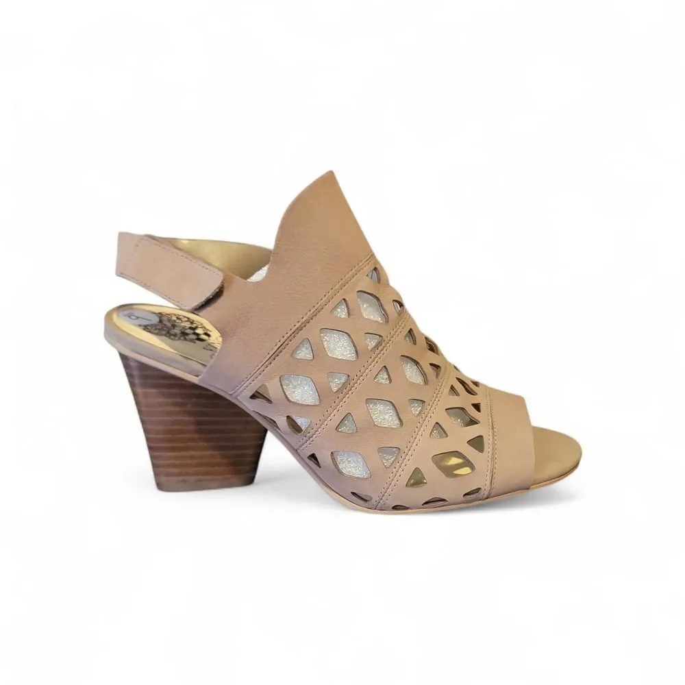 Vince Camuto VC-Deverly Tan Cutout Nubuck Heeled Sandals - NWOB